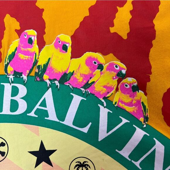 Guess X J. Balvin VIBRAS Graphic Cropped T-Shirt Bright Orange Yellow Rare XS - Picture 4 of 6